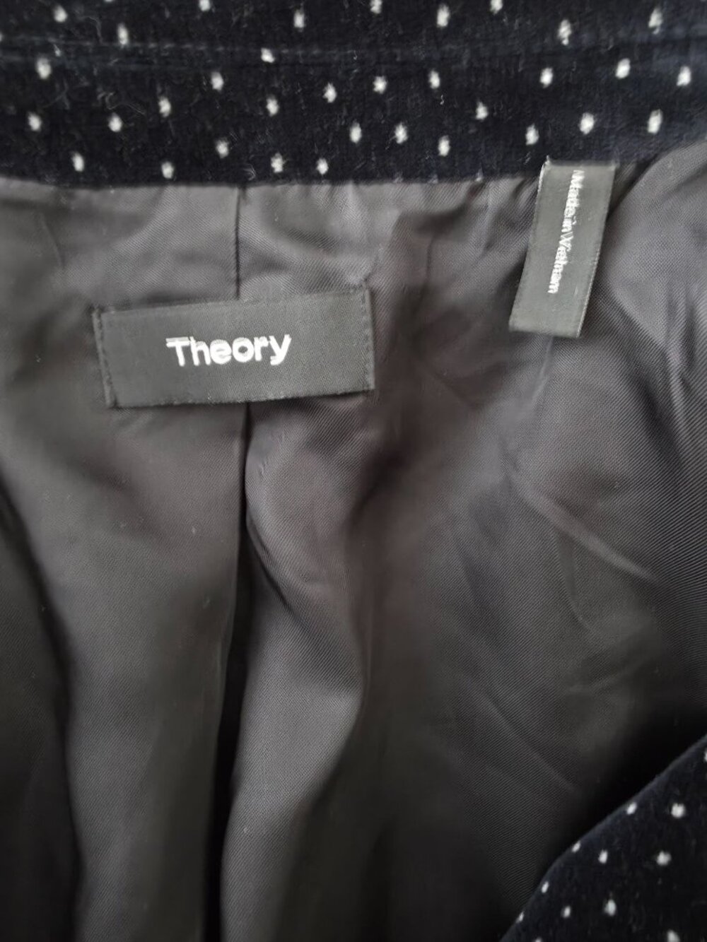 Theory ANDORIE Cinched Black Velvet Polka Dot Blazer Jacket Women's Sz 2 - Picture 5 of 7